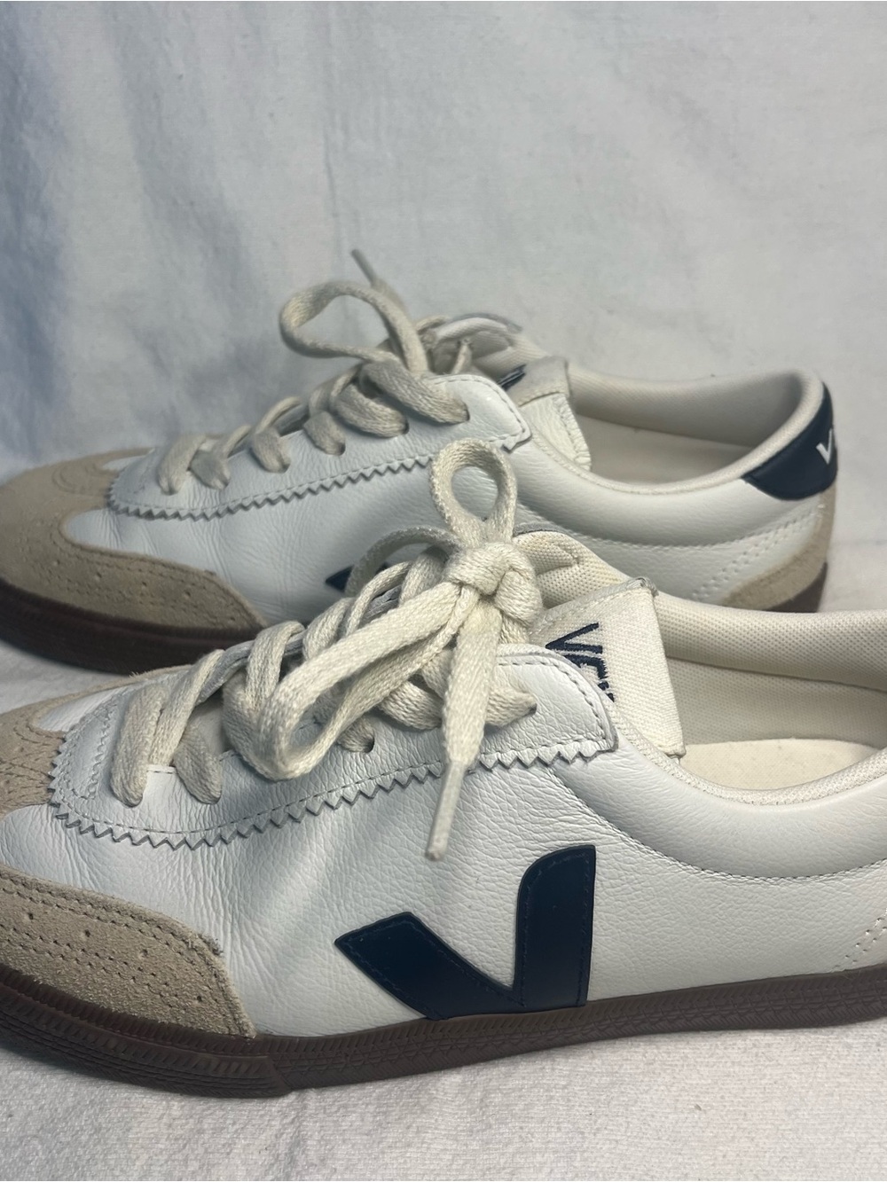 Veja Volley Leather White Nautico Bark Sneakers Suede Toe - Size 6 *LIKE NEW* - Picture 4 of 7